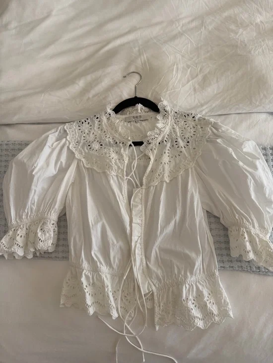 Sea New York White Eyelet Tie-Front Puff Sleeve Blouse - Picture 3 of 8